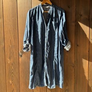 J JILL PLAID CHAMBRAY SHIRT DRESS